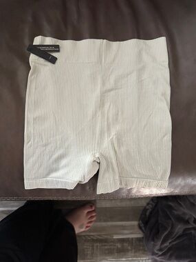 SKIMS Cream Ribbed High-Waist Bike Shorts